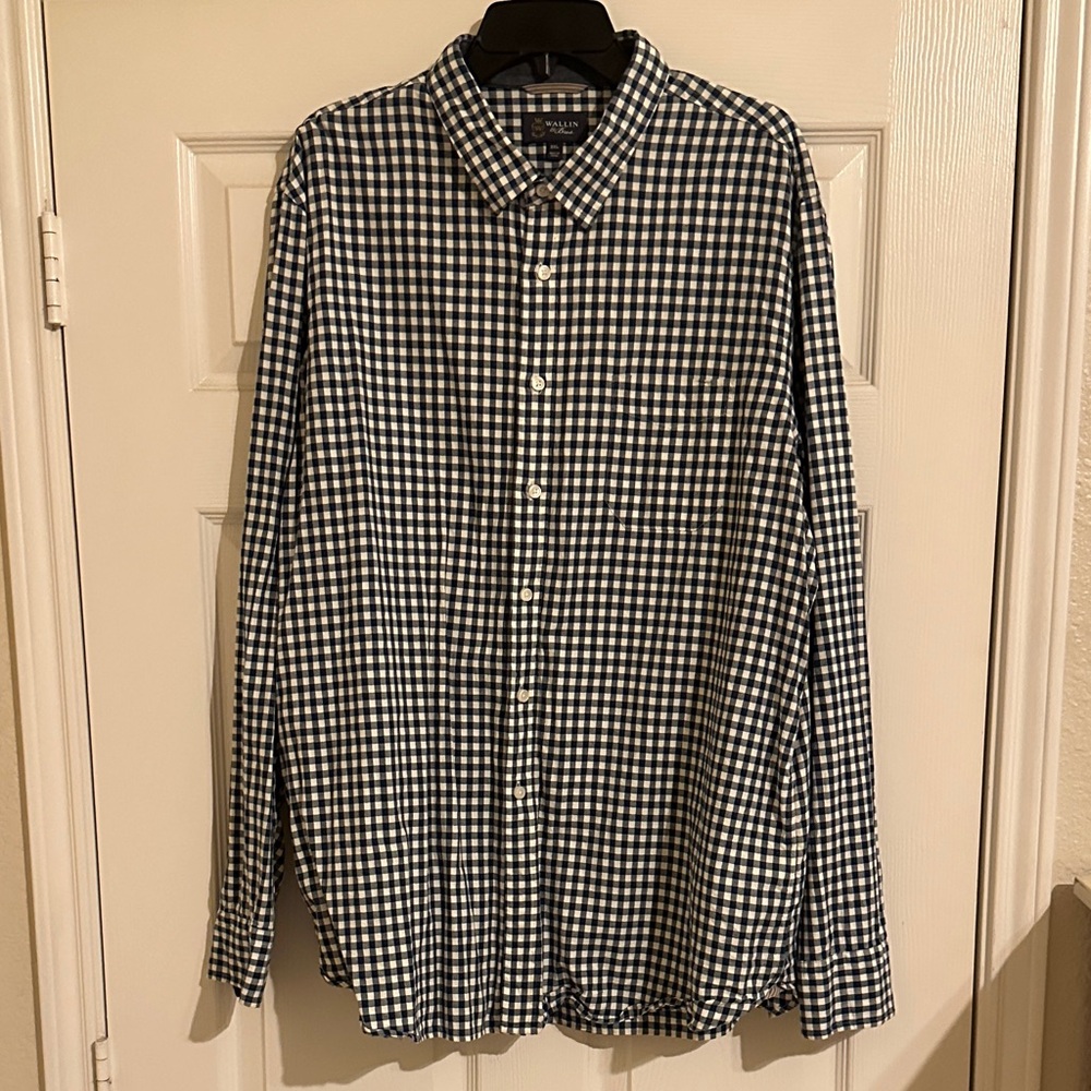 Wallin & Bros. Navy and White Checkered Shirt. Brushed 100% cotton.